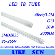 Free shipping 100pcs/lot high quality T8 4feet 1200mm 20w SMD2835 G13 2000lm 85-265V warm white/cool white led tube light 2024 - buy cheap