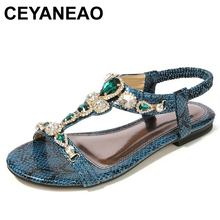 CEYANEAO/Размеры 35-45; женские сандалии в богемном стиле со стразами в стиле ретро; пикантные Простые повседневные женские сандалии с бисером и змеиным узором; e2106 2024 - купить недорого