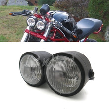 Único farol preto de motocicleta de lâmpada dupla caçador de rua discreto 2024 - compre barato
