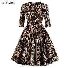 Женское леопардовое платье LSYCDS, леопардовое платье длиной до колена с круглым вырезом и рукавом 3/4, Повседневные Вечерние платья, зима 2020 2024 - купить недорого