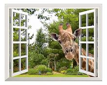 3D полный цвет жирафа из окна животное Ложные Искусственные оконные рамы виниловые настенные наклейки для спальни наклейки 2024 - купить недорого