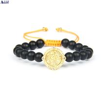 Ailatu New Design Clear Cz Virgin Mary Faith Macrame Bracelet with 8mm Natural Matte Onyx Stone for Mother's Day Gift 2024 - buy cheap