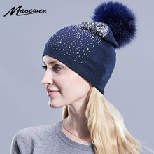 Lady's Autumn Winter Beanie Hat Shine Diamond Knitted Skullies Hats Women Girls Warm Rhinestone Beanies Balaclava Cap Soft Bones 2024 - buy cheap