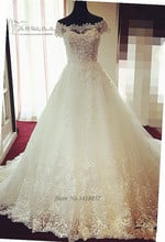 Vestido de Noiva Praia Luxury Wedding Gowns Lace Princess Bridal Dresses Long Train Scoop Beaded Robe de Mariee 2016 2024 - buy cheap