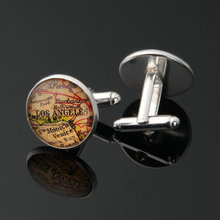 1 pair World Map Cufflinks Silver plated Old World Map Cuff links for men and women Yellow Vintage round glass cufflinks 2024 - compra barato
