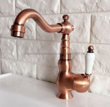 Basin Faucets Antique Red Copper Single Hole Bathroom Sink Faucet Swivel Spout Ceramic Handle Hot & Cold Water Mixer Taps Bnf405 2024 - buy cheap