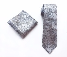 8cm Classic Men Necktie Set High Quality Woven Necktie with Gray Paisley Pocket Square 2024 - buy cheap