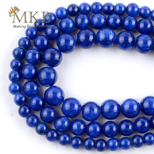 Jades azules de piedra Natural, cuentas redondas sueltas para la fabricación de joyas de 4mm-12mm, pulsera hecha a mano DIY, collar, joyería al por mayor de 15" 2024 - compra barato