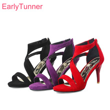 Sandalias de vestir para mujer, zapatos cómodos con tacón de aguja EY103, 43 10 32 talla grande, color rojo y morado, novedad de verano 2024 - compra barato