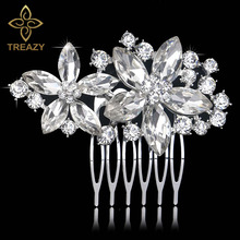 TREAZY Pretty Flower Wedding Hair Accessories Sparkling Silver Color Crystal Bridal Hair Combs Women Birthday Party Hair Jewelry 2024 - buy cheap