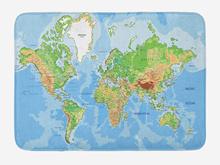 Alfombrilla de baño con mapa del mundo, alfombra de baño de felpa educativa con mapa topográfico del mundo, países del mundo, Montañas oceánicas 2024 - compra barato