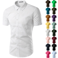 2018 New Summer Men's short Sleeve Shirt Slim Fit Camisa Social Masculina Chemise Homme Mens Solid Color Business Shirts 6537 2024 - buy cheap