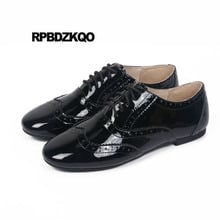 Chinese Flats Vintage Women Oxfords Shoes Black Large Size Lace Up China Brogue Round Toe Big British Style Patent Leather Work 2024 - buy cheap