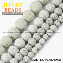 Jhnby pedra natural de lava branca, contas de pedra natural de pedra vulcânica, 6/8/10/12mm, bola solta para fazer pulseiras, acessórios diy 2024 - compre barato