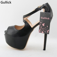 Gullick Sexy Crossed Strappy Peep Toe Platform Pumps Woman 2018 Super Thin High Heels Solid Black Woman Party Dress Shoe Cheap 2024 - buy cheap