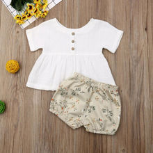 Ropa de verano para niñas pequeñas, vestido de lino de manga corta + pantalón corto Floral 2024 - compra barato