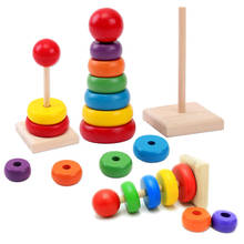 1pcs New Design Kids Baby Toy Wooden Stacking Ring Tower Educational Toys Rainbow Stack Up Learning Education Building Blocks 2024 - buy cheap
