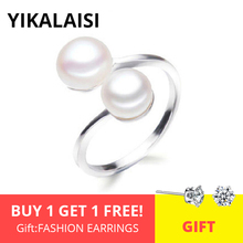 Yikalaisi 925 anel de pérola natural entrelaçado, joias para mulheres 8-9mm, anel de pérola dupla ajustável 2024 - compre barato