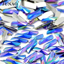 Junao 6*20mm azul ab cristais flatback strass gemas acrílico retângulo pedras de cristal não costura scrapbook grânulos 2024 - compre barato