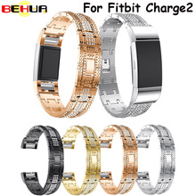 Correas de reloj Charge 2, repuesto de correa de Metal de reloj, Color rosa, dorado y negro, con diamantes de imitación ostentosos, para Fitbit Charge2 2024 - compra barato
