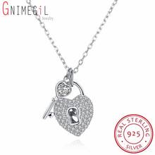 GNIMEGIL 925 Sterling Silver Key and Heart Lock Charm Pendant Necklace For Women Romantic Necklace Crystal Wedding Jewelry Colar 2024 - buy cheap