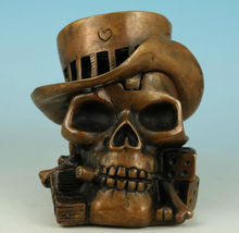 Chinese Old COOL CHINESE  COLLECTABLE HAND CASTING PIRATE DICE SKULL ASHTRAY POT Watches decoration brass factory outlets 2024 - buy cheap