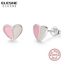 Женские серьги-гвоздики ELESHE, серьги из стерлингового серебра 925 пробы с розовой эмалью и сердечком, подарок 2024 - купить недорого