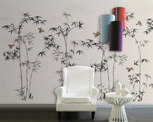 beibehang Customized modern new Chinese hand-painted ink sparrow bamboo background decorative painting papel de parede wallpaper 2024 - buy cheap