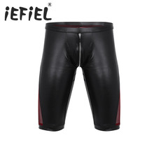 iEFiEL Fashion Sexy Mens Summer Faux Leather Zipper Crotch Mesh Splice Low Rise Slim Fit Tight Boxer Nightclub Clubwear Shorts 2024 - buy cheap