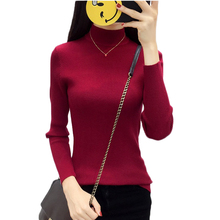Suéter feminino tricô quente, pulôver gola alta sólida justa elástica 2024 - compre barato
