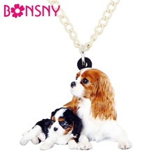 Bonsny Acrylic Sweet Cavalier King Charles Spaniel Dog Necklace Pendant Chain Choker Jewelry For Women Girls Ladies Teens Gift 2024 - buy cheap