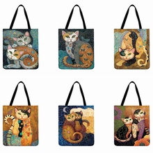 Bolso de mano con estampado 3D de gato de dibujos animados para mujer, bolsa de hombro plegable, informal, para compras, playa, diario 2024 - compra barato