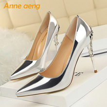 2019 New Women Pumps High Thin Heel Metal Pointed Toe Shallow Sexy Ladies Bridal Wedding Women Shoes Silver High Heels Pumps 2024 - buy cheap