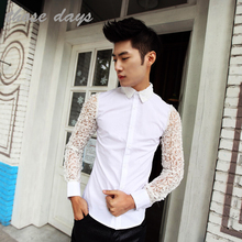 Hot New Autumn Lace Petals Shirts Non-mainstream Personality Male Slim Long-sleeve Shirt Nightclub Singer Costumes Clothing 2024 - buy cheap