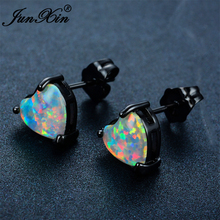 JUNXIN Fashion Female Small Heart Earring White Fire Opal Stud Earring Black Gold Filled Jewelry Double Sided Earrings For Women 2024 - buy cheap