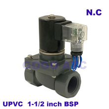 2 way UPVC solenoid valve FKM Seal 1-1/2 inch BSP Orifice 40mm normal close Sea water sewage weak acid saline solution PVC valve 2024 - buy cheap