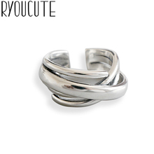 RYOUCUTE Настоящее чистое серебро цвет ювелирные изделия корейские Гладкие большие круглые кольца для женщин Свадебные кольцо с открытым паль... 2024 - купить недорого