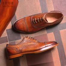 Zapatos tallados estilo europeo para hombre, zapatos planos informales de negocios de cuero genuino, Oxford, marrón, con cordones, 2016 2024 - compra barato