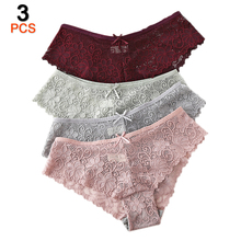 Bragas de encaje sexys para mujer, ropa interior de algodón, Culotte acogedor de cintura baja, lencería transpirable, 3 unids/lote 2024 - compra barato