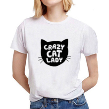 Camiseta con estampado de gato loco para mujer, Blusa de algodón de manga corta para mujer, blusa blanca y negra para mujer 2024 - compra barato