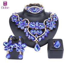 Conjunto de joias luxuosas com strass e pulseira, kit de brincos, anéis, joias para casamento, 5 cores 2024 - compre barato