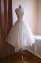 Vintage 1950s Tea Length Short Wedding Dress Boat Neckline White Tulle Beach Wedding Gowns Puffy 2020 Bridal Party Dresses 2024 - buy cheap