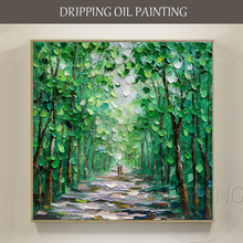 Pintura a óleo sobre tela, pintada à mão, moderna, abstrata, verde, paisagem, de alta qualidade, texturizada, faca, pintura a óleo de árvore verde 2024 - compre barato