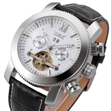 Модные Мужские автоматические механические часы Jaragar, мужские кожаные часы с перфорацией, водонепроницаемые часы в деловом стиле 2024 - купить недорого