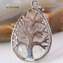 Silver Color Jewelry Gift Tree of life Water Drop Natural Stone Bead White Crystal Necklace Pendant 1Pcs K448 2024 - buy cheap