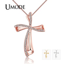 UMODE New Round Zircon Crystal Pendant Necklaces for Women Rose&White Gold Necklaces Box Chain Czech Drill Jewelry AUN0349 2024 - buy cheap