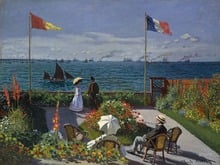 100% pinturas al óleo hechas a mano, reproducción de lienzo, decoración de arte de la pared, la terraza en San Adresse por pintura de Claude Monet 2024 - compra barato