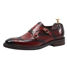 Zapatos de fiesta hechos a mano Retro monje Correa Oxfords cuero genuino estilo inglés cuero tallado Brogue Derby 2024 - compra barato