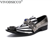 VIVODSICCO Men Dress Shoes Shadow Genuine leather Luxury Fashion Groom Wedding Shoes Men Oxford shoes Metal toes slip-on Shoes 2024 - buy cheap
