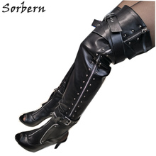 Sorbern Two-Wearing Ways Punk Style Boots For Women High Heels Open Toe Summer Shoe Ladies Buckle Straps Over Knee Boots Women 2024 - buy cheap